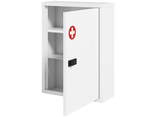 Armoire à pharmacie murale, meuble de salle de bain avec serrure à combinaison, porte et compartiments de rangement, blanche
