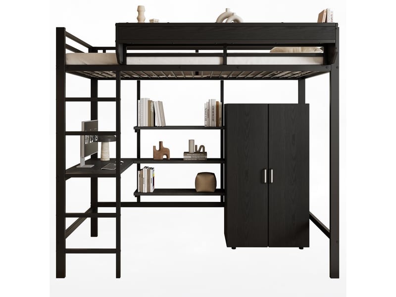  Lit superposé en métal et panneaux de particules noir 90x200 cm  - Conforama A
