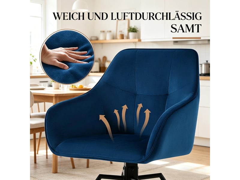  Lot de 2 chaises de salle à manger pivotantes,avec accoudoirs,velours,bleu  - Conforama D