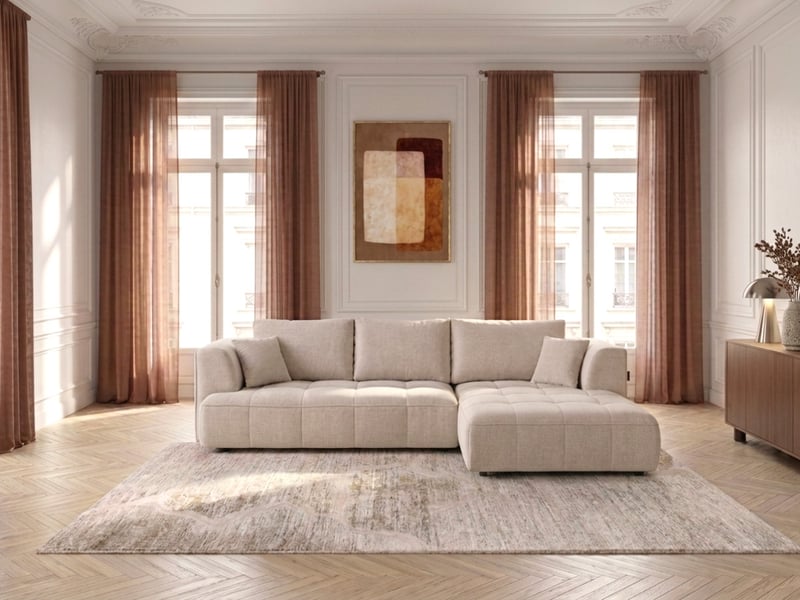  Bobochic canapé d'angle convertible avance-recule électrique clovis tissu lisse beige  angle droit CLOVIS - Conforama B