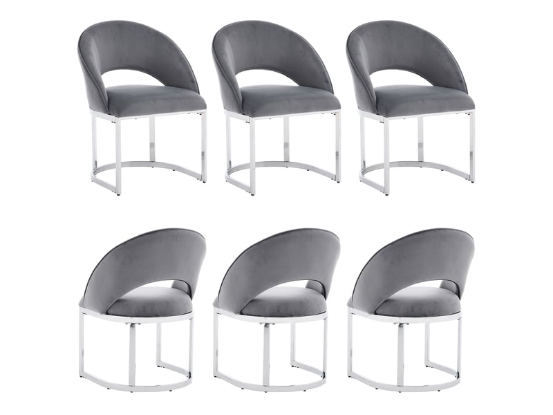  Lot de 6 chaises salle manger confortables pieds argentes velours gris argent moderne restaurant cafe  - Conforama A