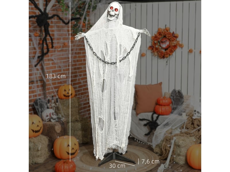  Décoration d’halloween squelette faucheur avec yeux led et activation sonore, pour entrée et fête, en acier, 70×16×183 cm  - Conforama D