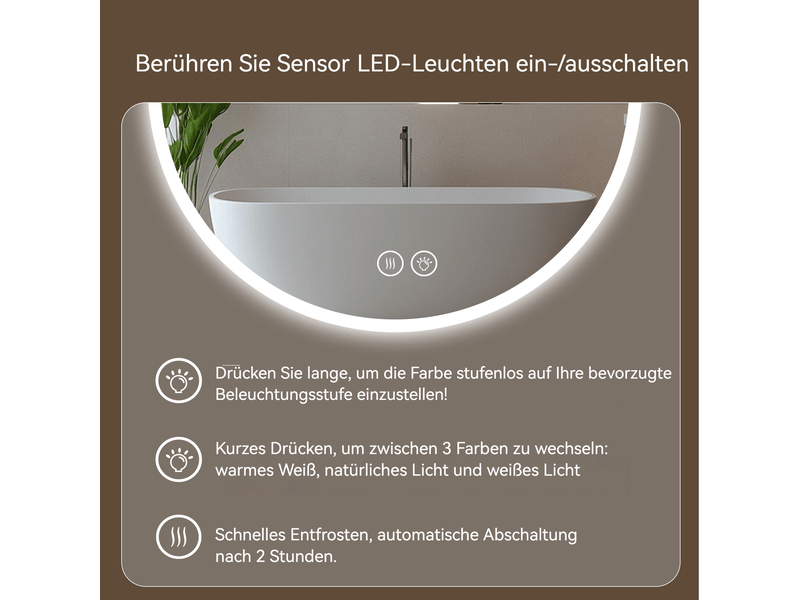  Miroir led rond 70 cm pour salle de bains, éclairage réglable  - Conforama E