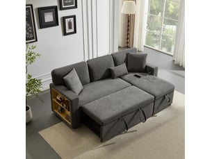 Canapé d’angle convertible réversible 214 x 131 cm – gris foncé – usb, rangement et 3 coussins intégrés