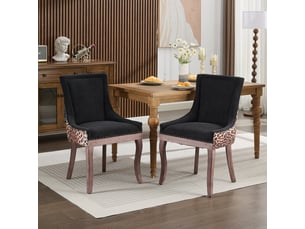 Lot de 2 chaises de salle à manger en tissu imprimé léopard pieds en bois massif clous bronze