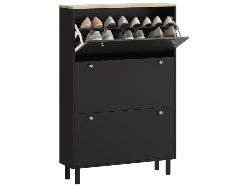  Meuble à chaussures 24 paires, armoire à chaussures étroite avec 3 tiroirs rabattables, étagères réglables, noir  - Conforama A