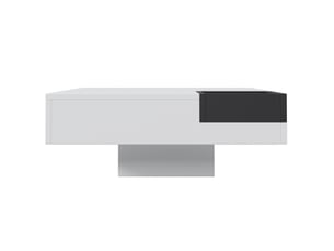 Table basse contemporaine 72×72 cm – blanc et noir, surface brillante, boîte de rangement amovible et led