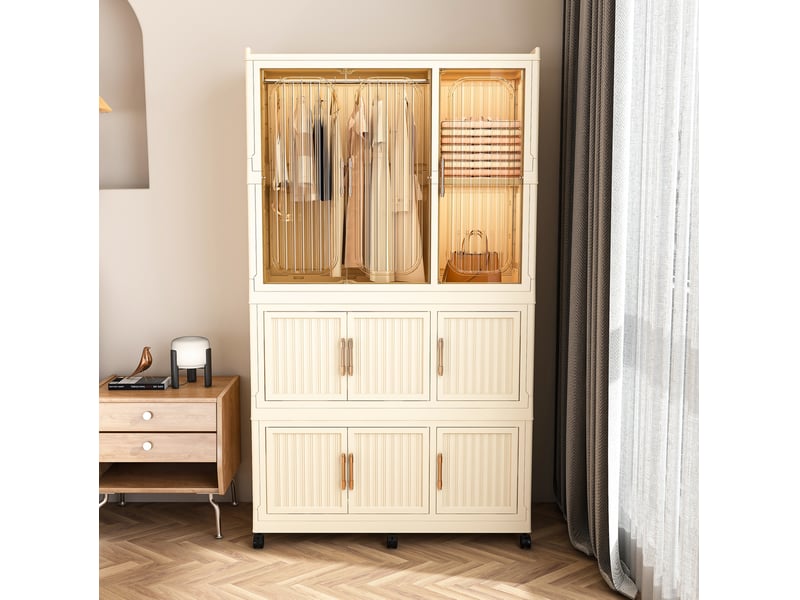  Armoire modulable en plastique pliable 92x45x158 cm à 9 portes coloris blanc crème  - Conforama D