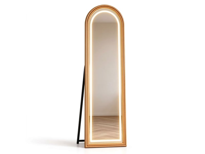  Miroir sur pied led arqué 160x50 cm avec éclairage 3 couleurs – grand miroir psyché pleine longueur tactile et dimmable, cadre finition bois naturel pour chambre et dressing  - Conforama A