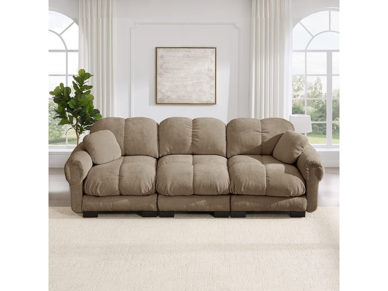  Canapé 3 places en chenille marron avec coussins déco et assise épaisse SF20260031022 - Conforama B