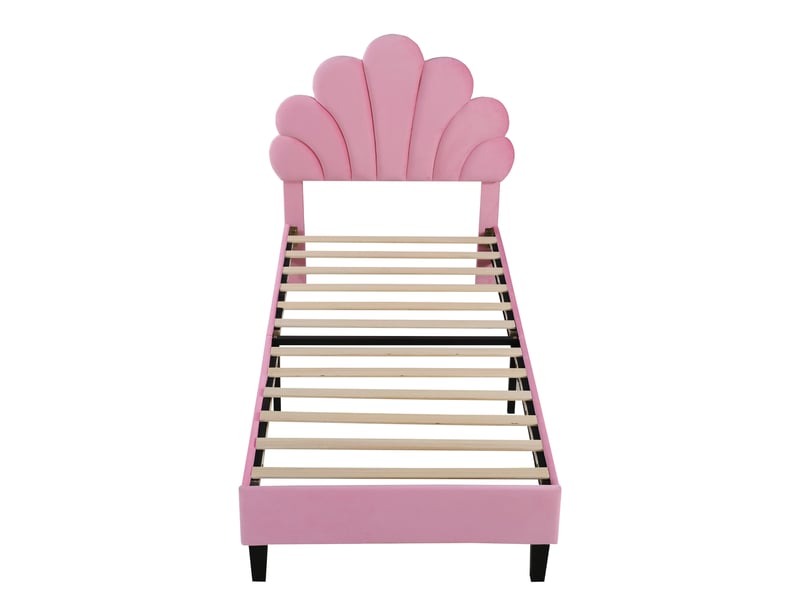  Lit enfant 90x200 cm en velours rose, tête de lit fleur, sommier à lattes, lit d’appoint  - Conforama A