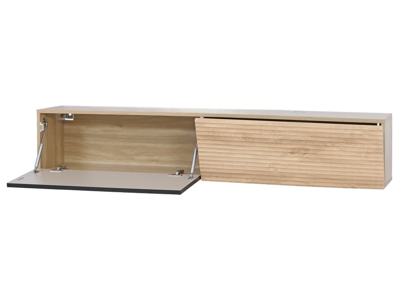  Meuble tv hwc-q84, meuble tv bas, fixation murale, compartiments rabattables, structure 3d, mdf mélaminé, 30 x 160 x 30 cm - aspect chêne  - Conforama E