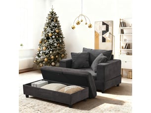 Chaise longue,107x74x57 cm,avec rangement et 3 coussins,velours côtelé,gris