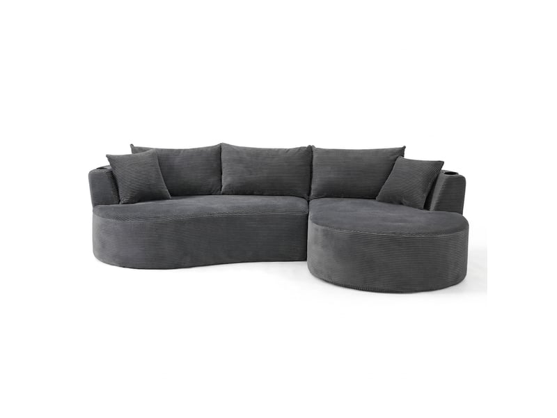  Canapé 3 places avec méridienne droite design courbé, velours côtelé doux, porte-gobelets intégrés  - Conforama A