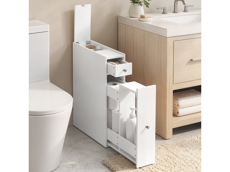  Meuble salle de bain étroit - meuble wc 2 tiroirs coffre - blanc  - Conforama D