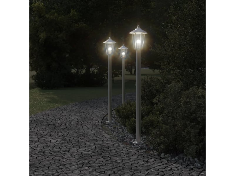  Lampadaires d'extérieur 3 pcs argenté 120 cm acier inoxydable argent 02_0042557  - Conforama C