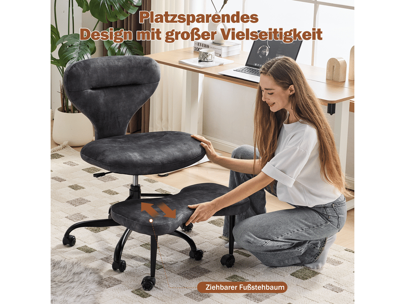  Chaise de bureau pivotante sans accoudoirs à hauteur réglable avec repose-pieds en tissu gris, 67 × 80 × 84 cm  - Conforama D