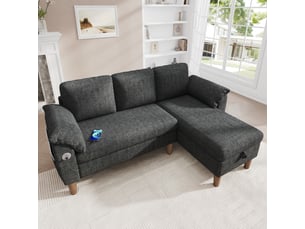 Canapé d'angle réversible convertible <strong></strong> <strong>Radiant Stride</strong> 3 places Tissu gris avec coffre de rangement