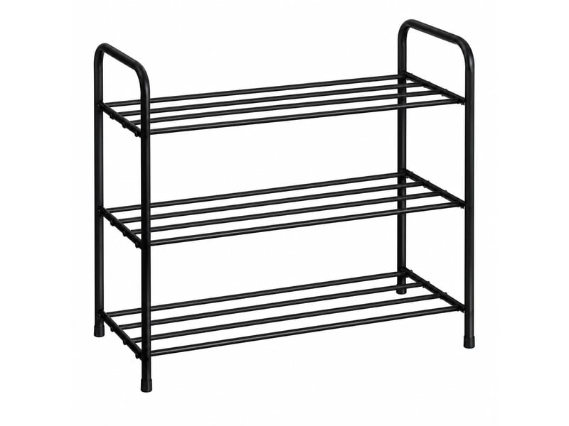 Étagère à chaussures empilable 3 niveaux en métal noir, capacité 9 paires - longueur 63 x profondeur 28 x hauteur 59 cm - Conforama A