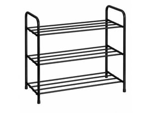 Étagère à chaussures empilable 3 niveaux en métal noir, capacité 9 paires - longueur 63 x profondeur 28 x hauteur 59 cm