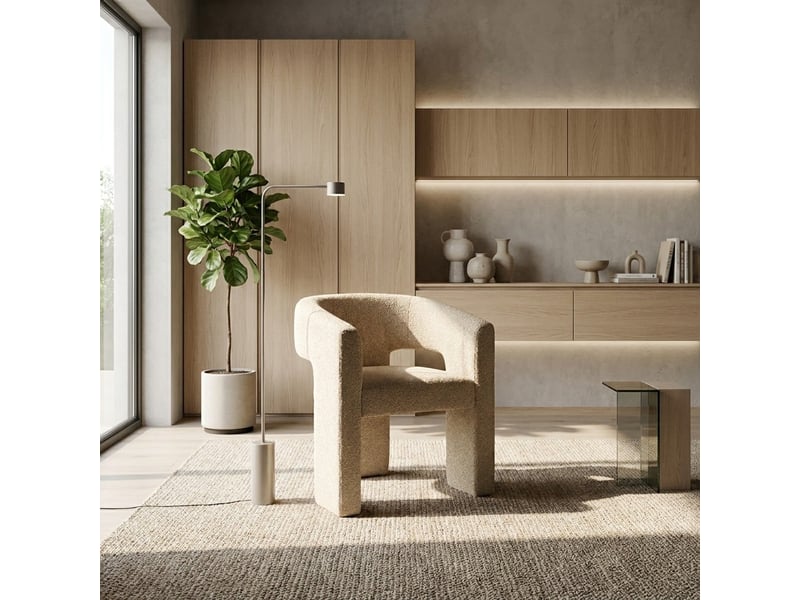  Fauteuil rembourré en tissu pour salon gianna - beige  - Conforama B