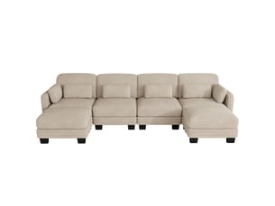 Canapé modulable en u - 4 places - 2 ottomans - assise profonde - tissu chenille - structure en bois massif - brun clair