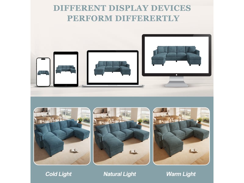  Canapé modulable en u 4 places bleu avec rangement  - Conforama B