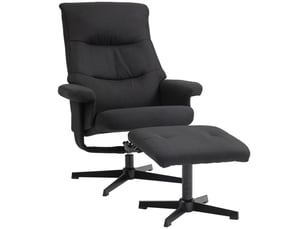 Fauteuil inclinable avec repose-pieds, pivotant, à bascule, aspect velours, jusqu'à 150 kg, noir