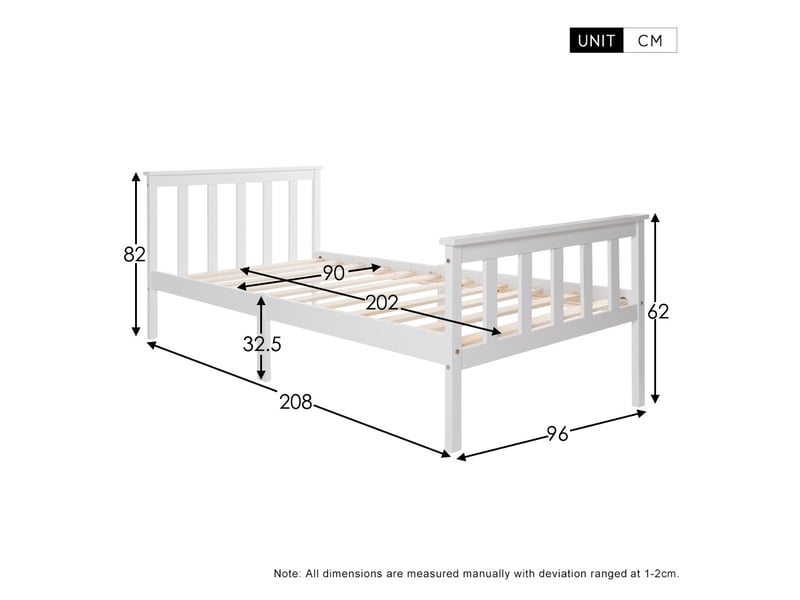 Lit simple 90x200 cm blanc avec tête de lit et sommier à lattes - Conforama C