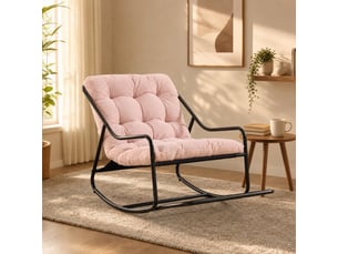 Fauteuil à bascule extérieur,75x116x82 cm,avec coussin,acier,noir et rose