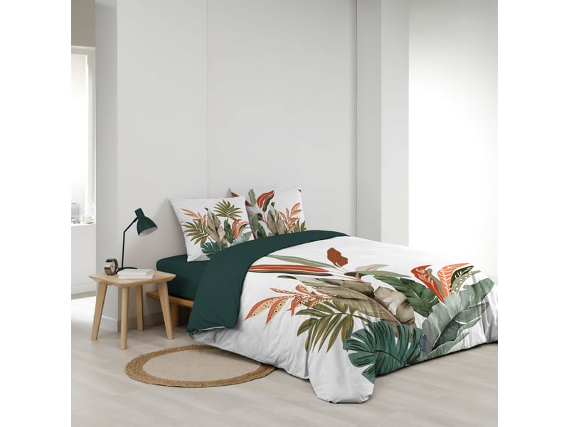  Parure de lit 240 x 220 cm 100% coton romy + drap housse 140 x 190 cm cèdre  - Conforama D