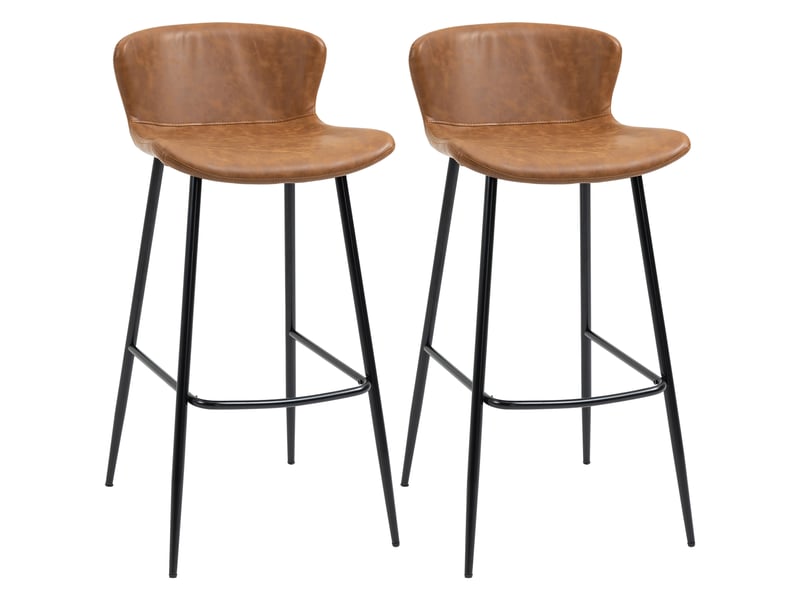  Lot de 2 tabourets de bar assise en similicuir hauteur 76 cm avec repose-pieds en acier et dossier design vintage marron  - Conforama A