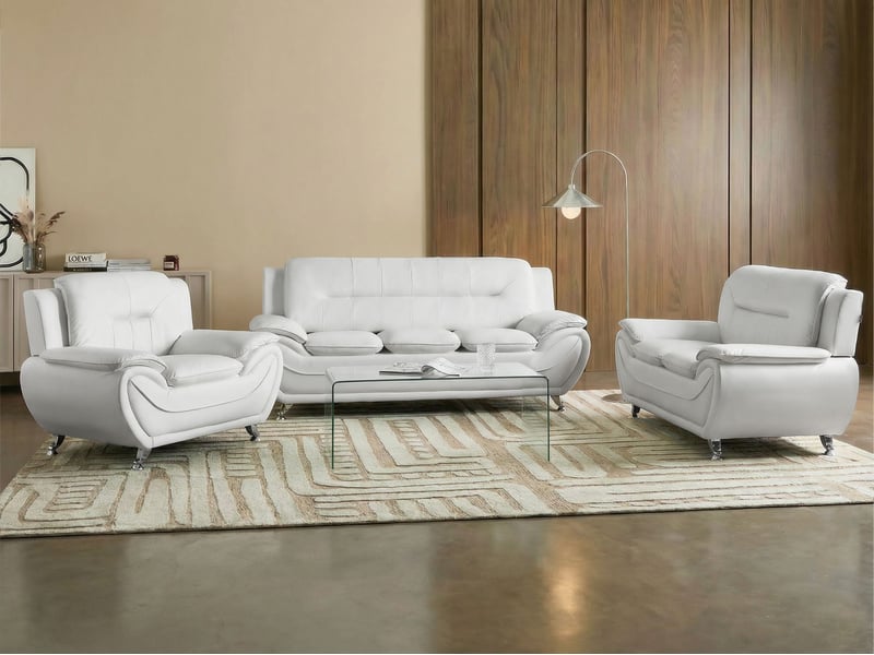 Ensemble de salon 6 places leira cuir pu blanc  - Conforama B