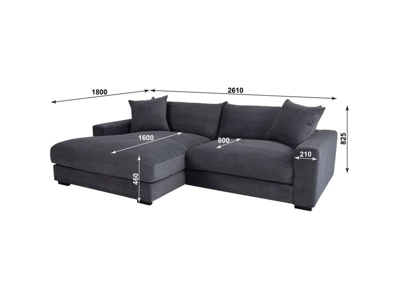  Canape angle gauche pedro velours côtelé anthracite 261x180x82 cm, 3 places fixe avec accoudoirs PEDRO-REC.3S cord R, Zoom 22 - Conforama E