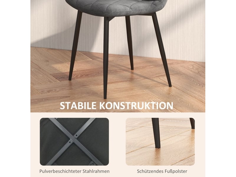  Chaises de salle à manger 45x54x87 cm lot de 4 avec dossier aspect velours métal gris  - Conforama E