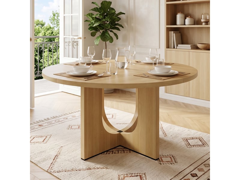  Table à manger ronde 120 cm - 4 à 6 personnes - style scandinave - chêne -| sans chaise  - Conforama B