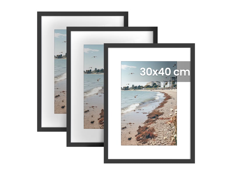  Cadres photo, lot de 3, en pvc, décoration murale, 42 x 32 x 1,5 cm, noir  - Conforama A