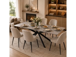 Table à manger extensible 150–180 x 70 x 75,5 cm - pieds croisés - plateau effet béton - noir et gris