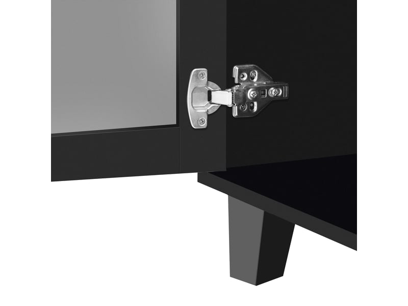  Buffet 4 portes noir à façades miroir – mdf, étagères réglables – 160 x 40 x 84 cm  - Conforama E