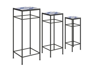 Lot de 3 supports pour plantes 28x28x71 cm – bleu et blanc – design mosaïque, gain de place, sans montage