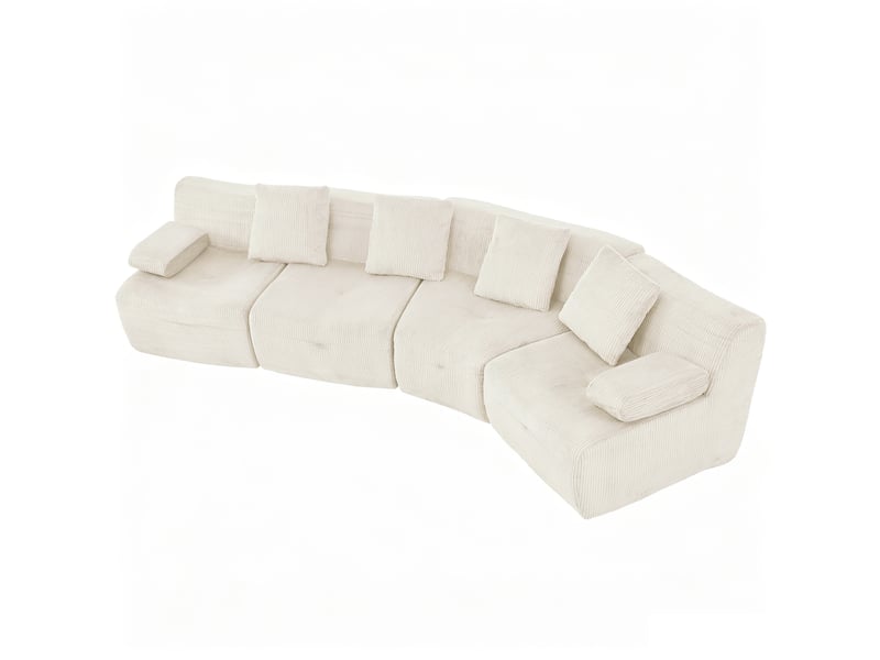  Canapé modulable 4 places en velours côtelé sans montage beige clair  - Conforama A