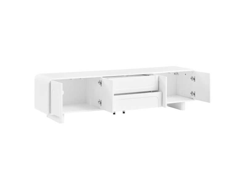 Meuble tv moderne à coins arrondis – console de salon avec portes et tiroirs, design minimaliste et rangement - Conforama E