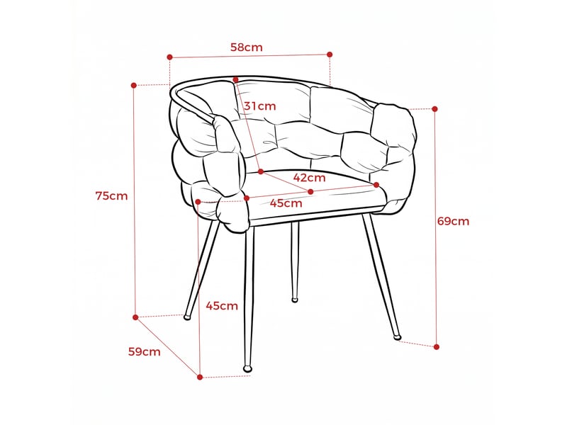  Fauteuil d’appoint 70x59x75 cm, velours rembourré, accoudoirs, pieds en métal doré, rose  - Conforama C