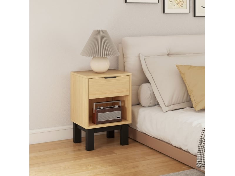  Table de chevet 35x26x50 cm coloris chêne avec tiroir et niche ouverte  - Conforama E