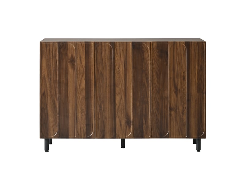 Meuble à chaussures buffet 3 portes 120x37x80 cm mdf noyer mat avec étagères réglables - Conforama A