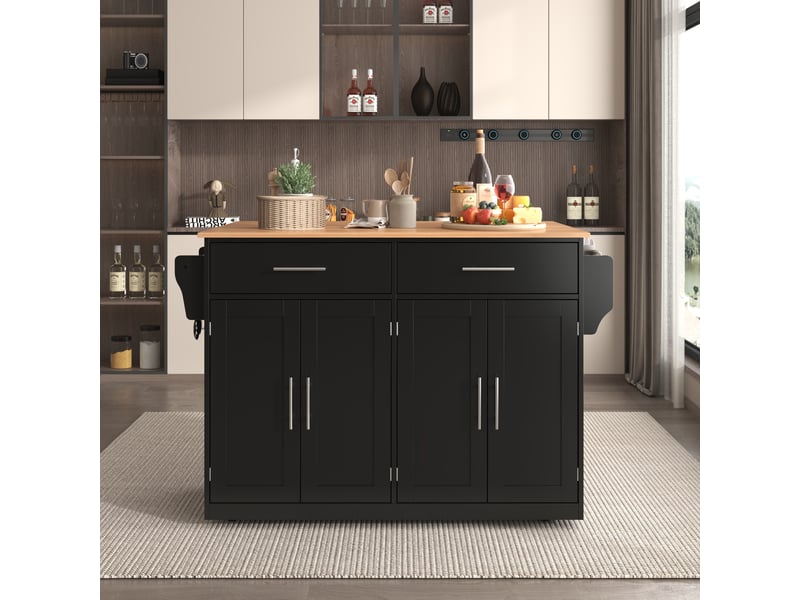  Desserte de cuisine à plateau rabattable 120x71x91,5 cm noir et naturel  - Conforama B