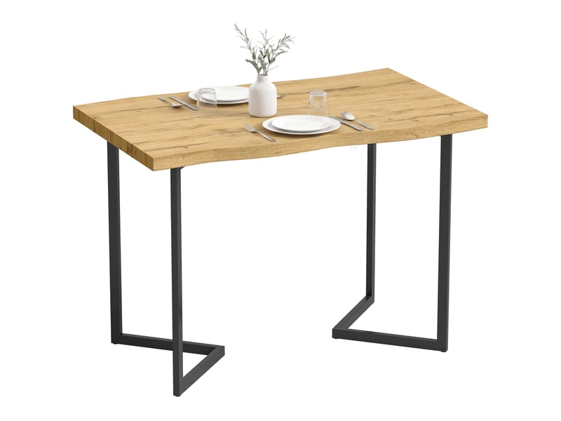  Table de salle à manger pour 2 personnes, plateau épais, pieds en métal, style moderne, 110 x 67 x 75,5 cm, chêne  - Conforama B