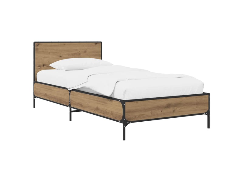 Lit simple- lit adulte - cadre de lit avec tête de lit chêne artisanal 80 x 200 cm - Conforama A