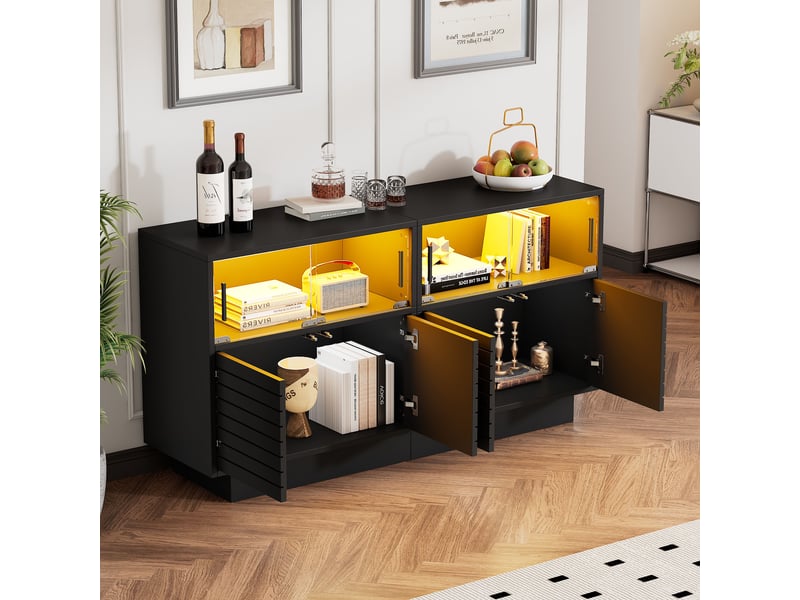  Buffet linéaire 130x35x68 cm avec 4 compartiments et plateforme supérieure pour décoration noir  - Conforama B