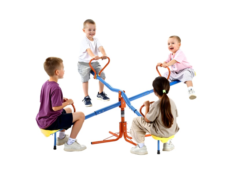  Vevor balancoire a bascule, capacite de charge 49,9 kg par siege, avec poignees confortables, pieds de support 4 broches, equipement de jeu exterieur, rotation a 360°, pour 4 enfants de 3 ans et plus  - Conforama A